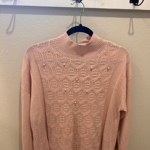 Briggs soft blush pink mock neck sweater with pearl detailing size XL - Picture 9 of 9